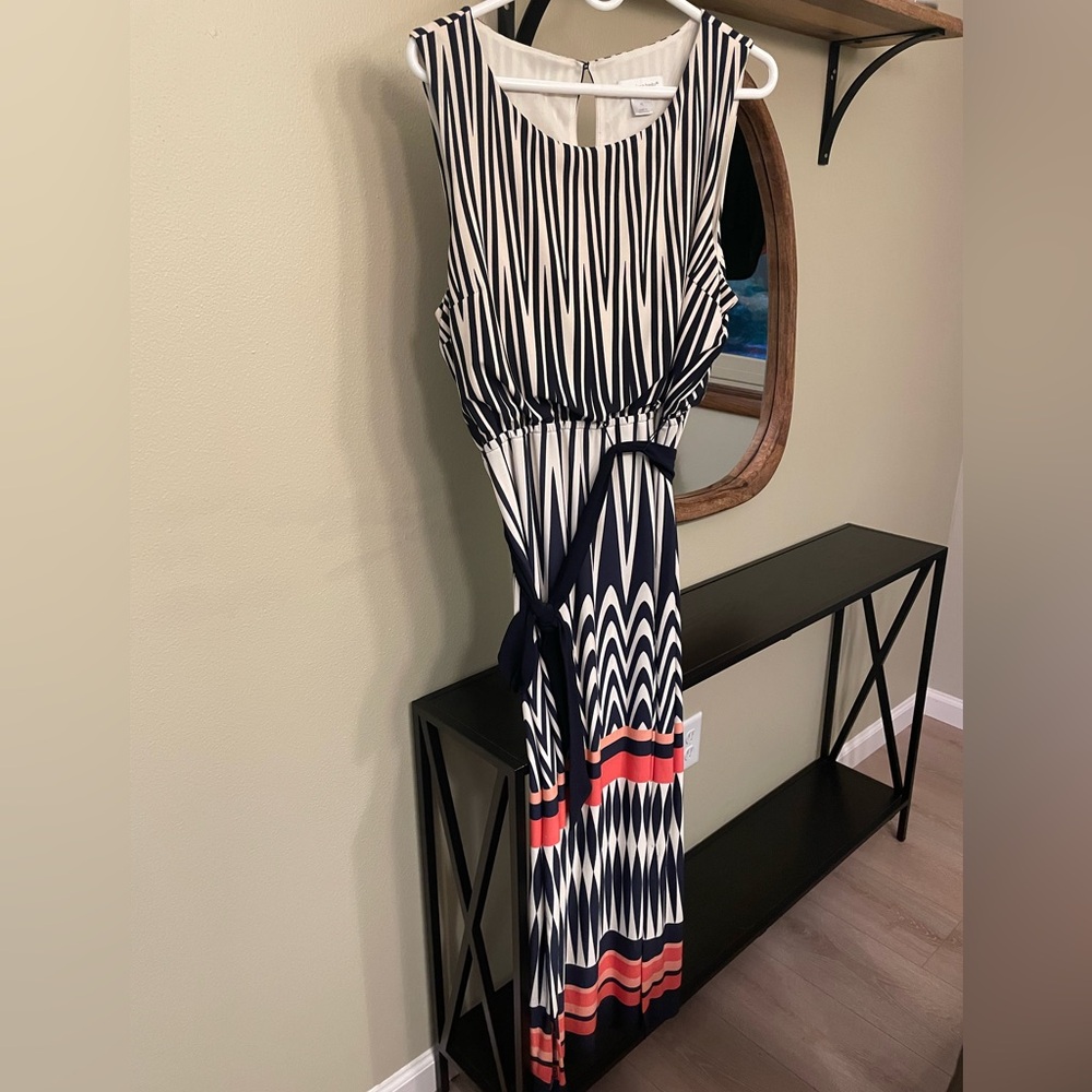 Christopher & Banks Navy/White/Coral Sleeveless Maxi Sundress Size XL
